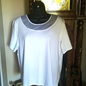 L TanJay, white tee, size L/G